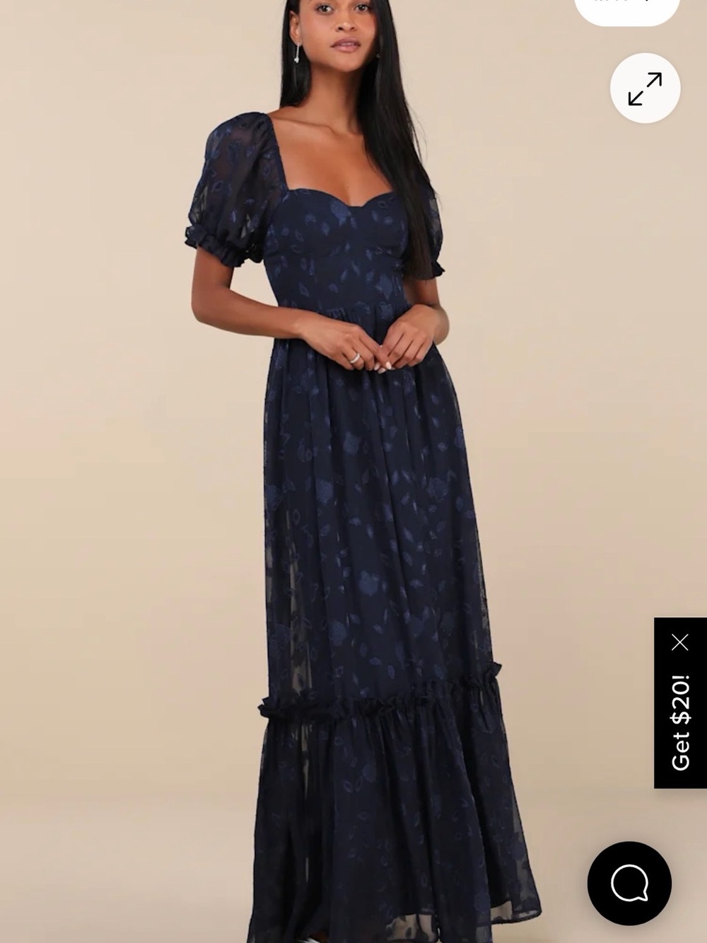 Lulu's Navy Puff-Sleeve Sweetheart Maxi Dress
